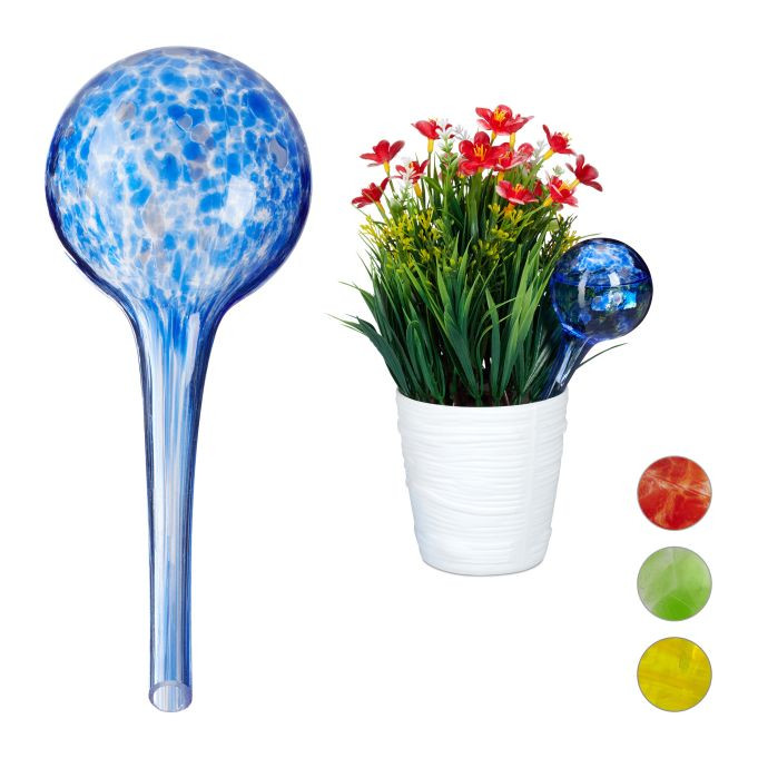 Relaxdays 10x Waterdruppelaar voor planten, blauw glas, Ø 6 cm
