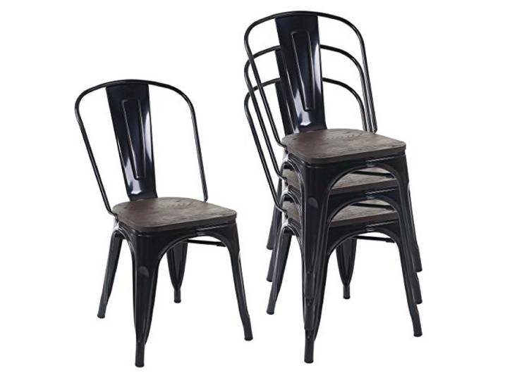 Mendler 4er-Set Stuhl HWC-A73 inkl. Holz-Sitzfläche Metall - schwarz