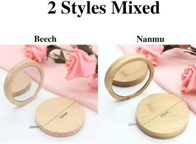 Uplift Picks 10 Piece Mini Wooden Makeup Mirror Round Portable Pocket Cosmetic Mirror Set mix Color