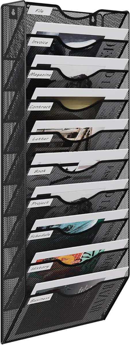 Metalen Tijdschriftenhouder met 10 Vakken - Wandmontage A4 Bureau-organizer