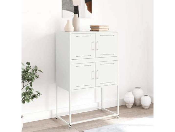 KTHLBRH Sideboard weiß 68,5 x 38,5 x 107 cm aus Stahl 4 Fächer, praktische Türen, leicht zu reinigen, stabil und langlebig
