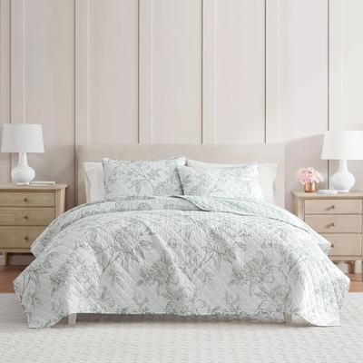 Martha Stewart Vine Flora Cotton Reversible Green Quilt Set