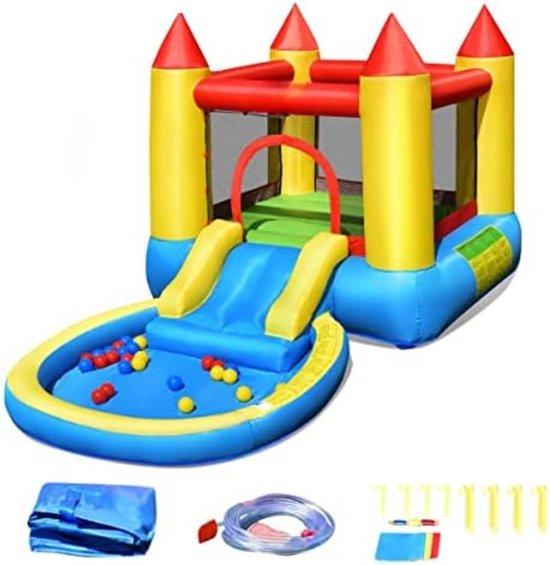 Unyqoos Hüpfburg 365x200x190 cm, mehrfarbig - aufblasbares Spielschloss mit Wasserrutsche & Bällebad, Oxford+PVC, für 2 Kinder, 68 kg Tragkraft