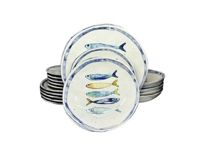 La Mediterránea - Geschirr-Set (18 Teller für 6 Personen, 26 cm, Dessertteller 20 cm, ausgehöhlt für Suppe oder Salat, 20 x 5 cm)