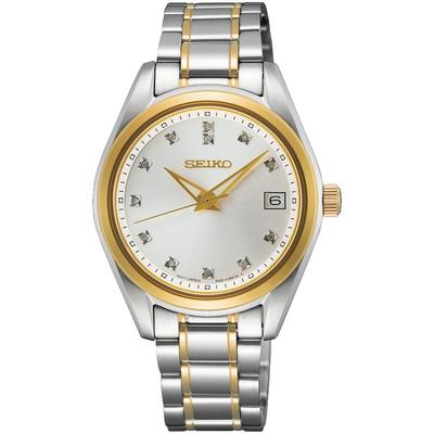 Quarzuhr SEIKO, silber (silberfarben, goldfarben), Armbanduhren, Damen, Quarzuhr, Armbanduhr, Damenuhr, Edelstahlarmband, Datum, Saphirglas