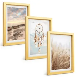 BILDER SET 3er Set - 20x30 cm Goldrahmen - Wolkenmeer, Traumfänger, Gras