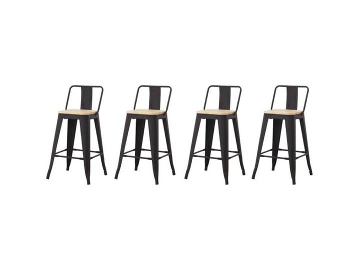 Tabourets de bar - Indus - Lot de 4 - Dossier - Bois naturel - Métal noir - 63 5 cm