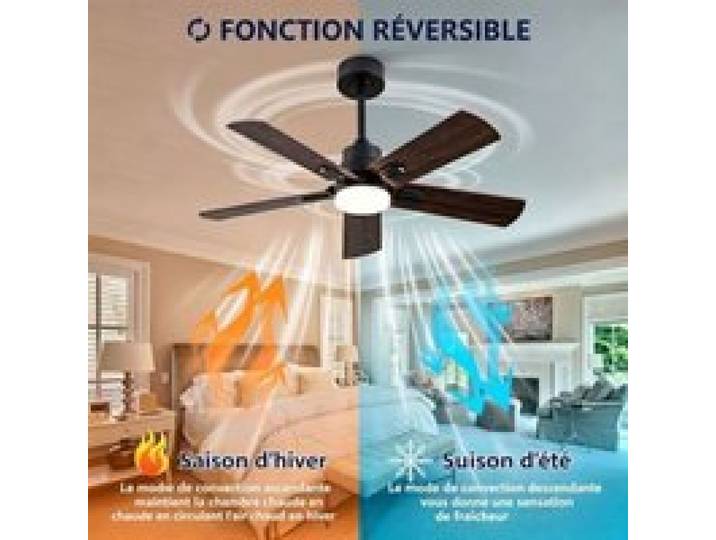 Plafonnier ventilateur patio salon 42 pouces noir éclairage intégré 5 pales télécommande 6 vitesses rota VENTILATEUR DE PLAFOND