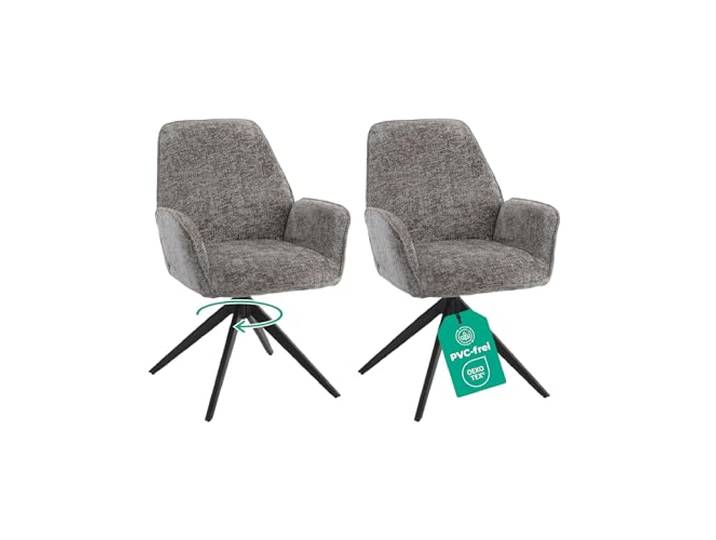 Linele® Esszimmerstühle 2er Set, Dunkelgrau 360° drehbar, Chenille-Stoff, Rückholfunktion mit Wellenfederung, PFC-frei & OEKO-TEX® zertifiziert, Einfache Montage