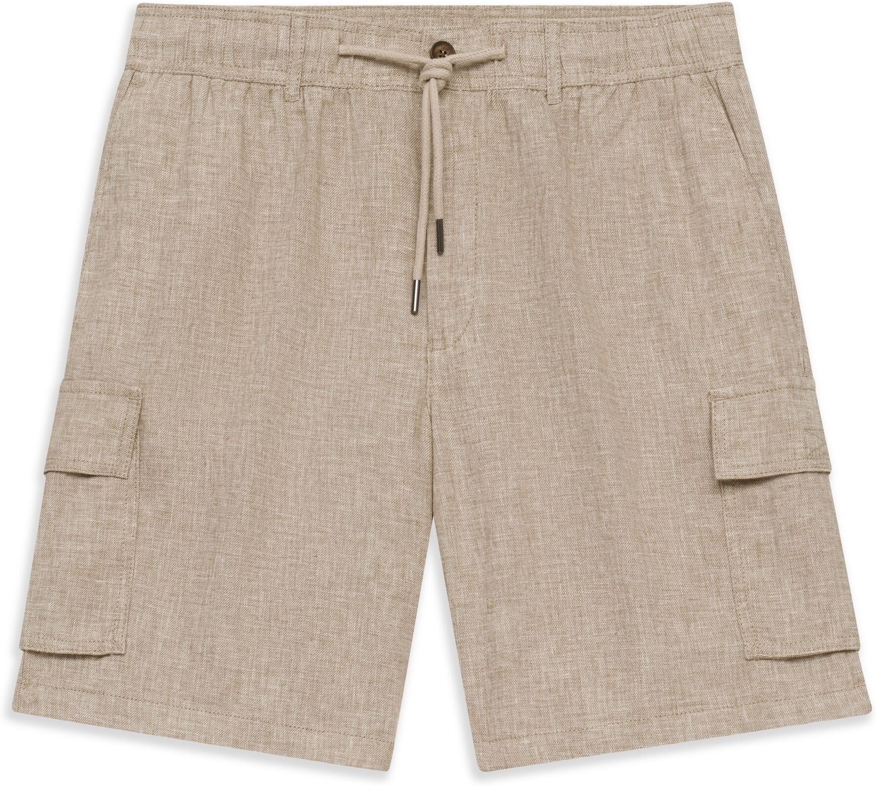 Bermudas BUGATTI, Herren, Gr. 52, Normalgrößen, beige (20, ecru), 52% Leinen, 48% Baumwolle, unifarben, normal, Hosen Bermudas, Leinen-Mix mit Kargo-Taschen