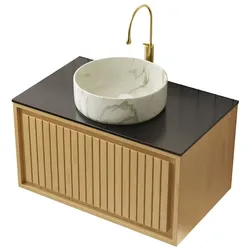 STILVORA Wandhängender Badezimmerschrank Sperrholz Eiche/Schwarz/Weiß 61 cm mit Schublade