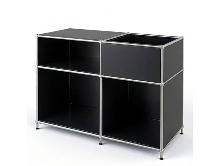 KARAT Regal Schwarz - 88x40x65cm - Metallregal mit 3 Ablagen & Stauraumfach - Sideboard & Aufbewahrungsregal - Würfelregal - Concept Epure MK-030