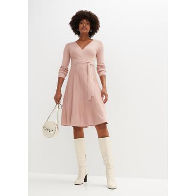 Strickkleid BONPRIX, Damen, Gr. 36/38 (S), N-Gr, Langarm, rosa, Obermaterial: 70% Viskose, 30% Polyamid, ausgestellt, Kleider Strickkleid, mit Gürtel, ausgestellte Passform
