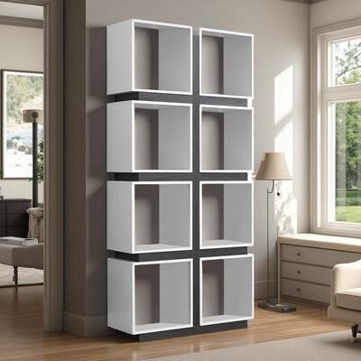 ZWYO HOSIMU 71.25in Laminate 5-Tier Etagere Bookshelf with 8 Cube-Style Compartments, Display Rack & Room Divider with Dual Orientation