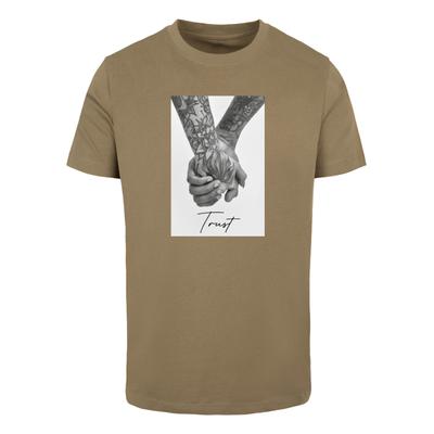 Kurzarmshirt MISTERTEE "MisterTee Herren Trust 2.0 Tee", Herren, Gr. S, beige (olive), 100% Baumwolle, bedruckt, normal, Rundhals, Shirts