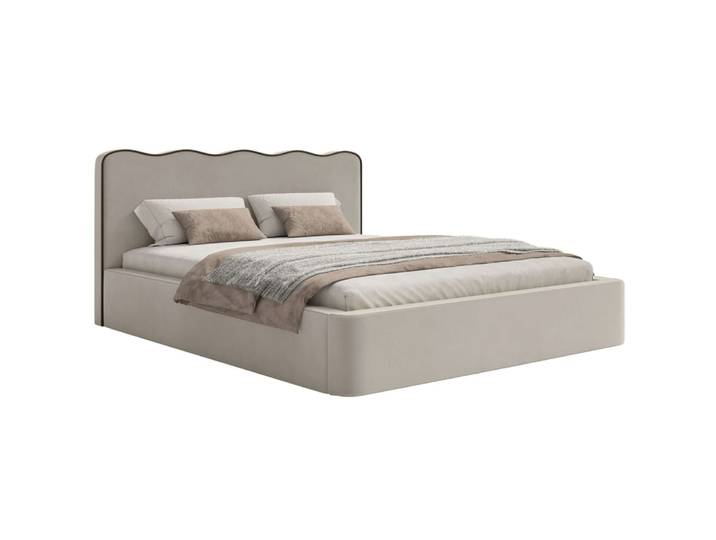 Lit rembourré 200x200 avec coffre velours beige