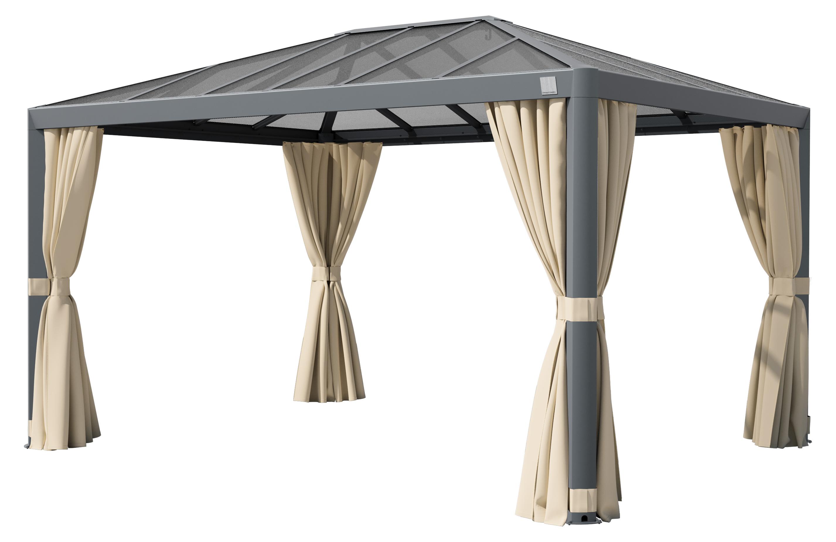 PRIMEYARD Gartenpavillon 3x4 m Alu-Rahmen und Polycarbonat-Dach mit Seitenteilen in Champagner
