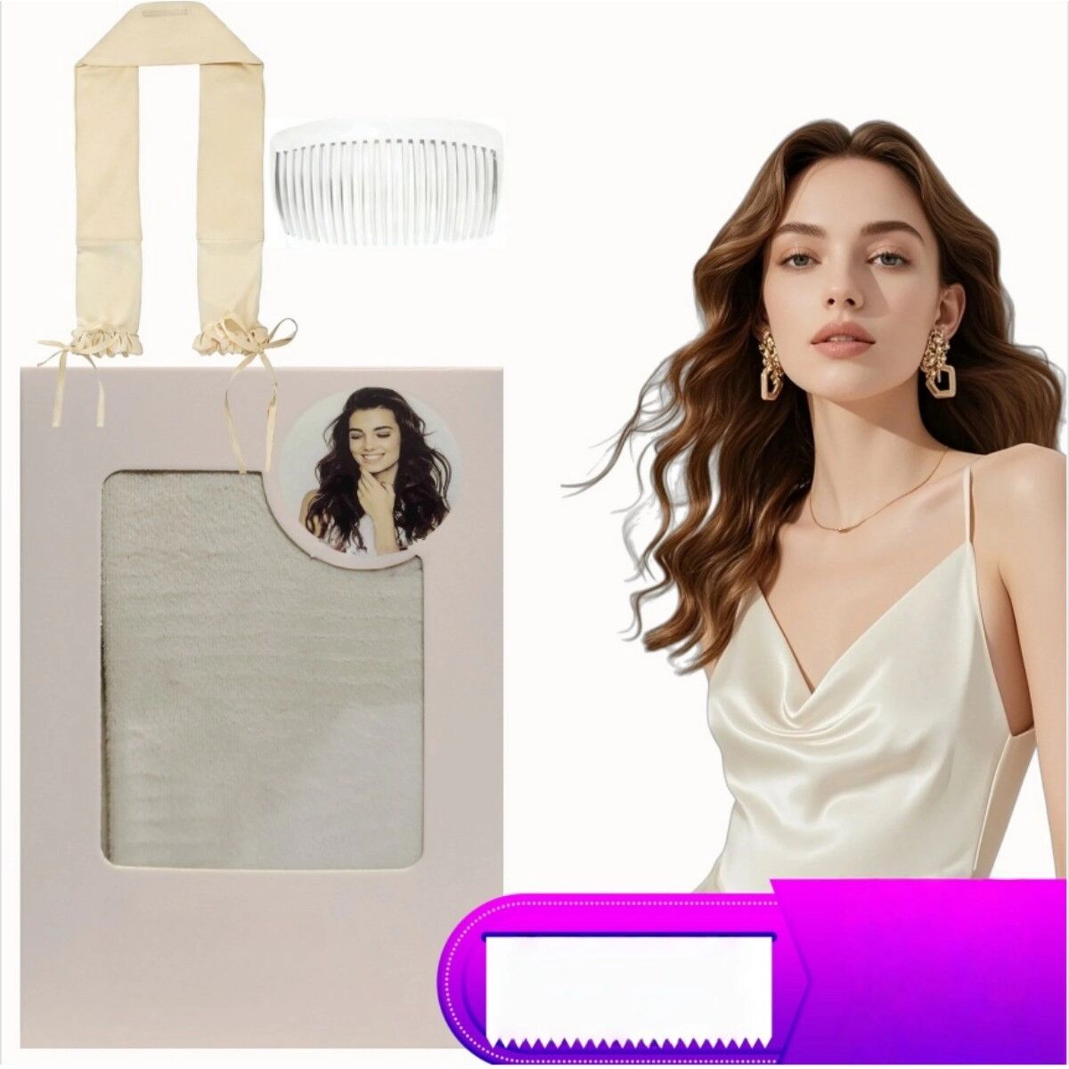 INF Satin Lockstab-Set ohne Hitze – Schlaf-In Big-Wave Haarkurler für einfache Über-Nacht-Wellen Beige