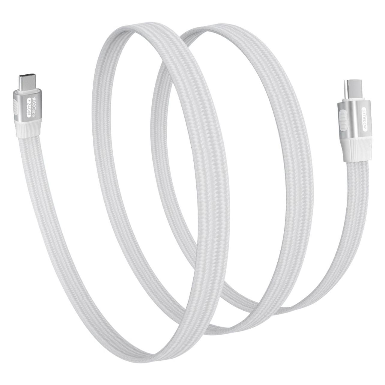 Sitecom - Cable - USB-C - 80Gbps - Thunderbolt 3/4/5 Compatible - 100cm - Flat Cable - 240W - Wit (1 m, Thunderbolt 3, Thunderbolt 4, USB 4, 240 W) (CA-1111)