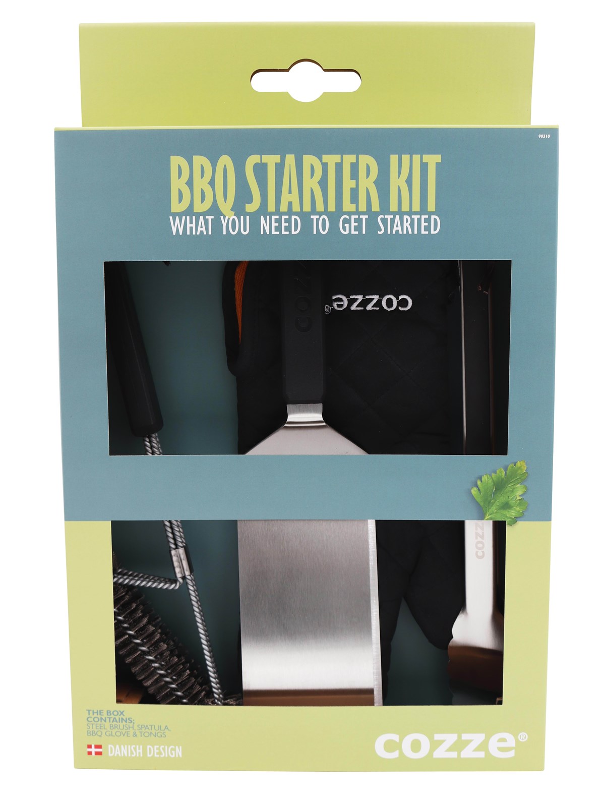 cozze BBQ Set 4-teilig: Spachtel, Zange, Grillbürste & Hand