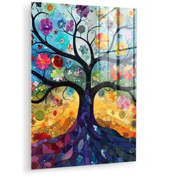 ACRYLGLASBILD Kunst - Baum des Lebens - Blumen - Hippie 60x80 cm