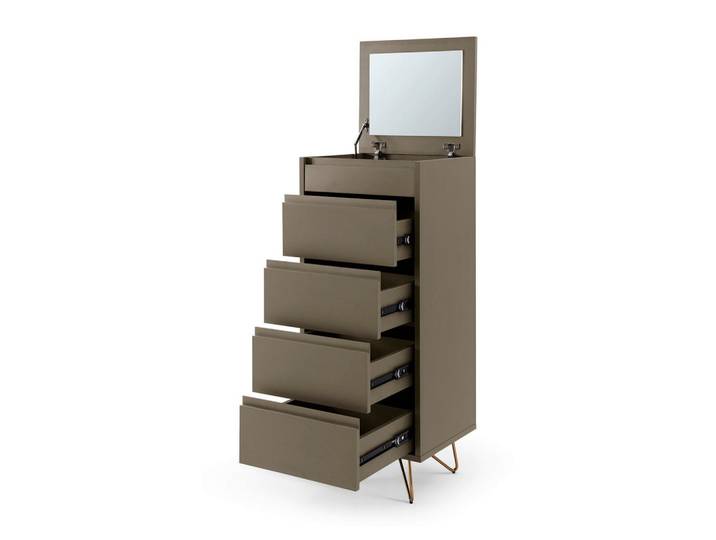 Kommode, Grau, 45x110x40 cm, Holzwerkstoff, 4 Schubladen & Aufklappbarer Spiegel, Livetastic