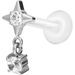 PTFE Labret mit Innengewinde + Titan-Aufsatz STERN + KRISTALL