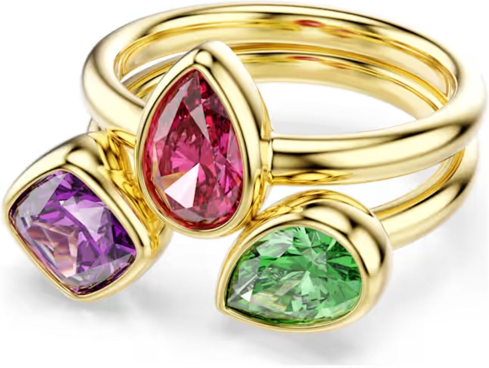 Swarovski Imber sormukset, kahden setti, keltakullattu ja eriväriset zirkonit,