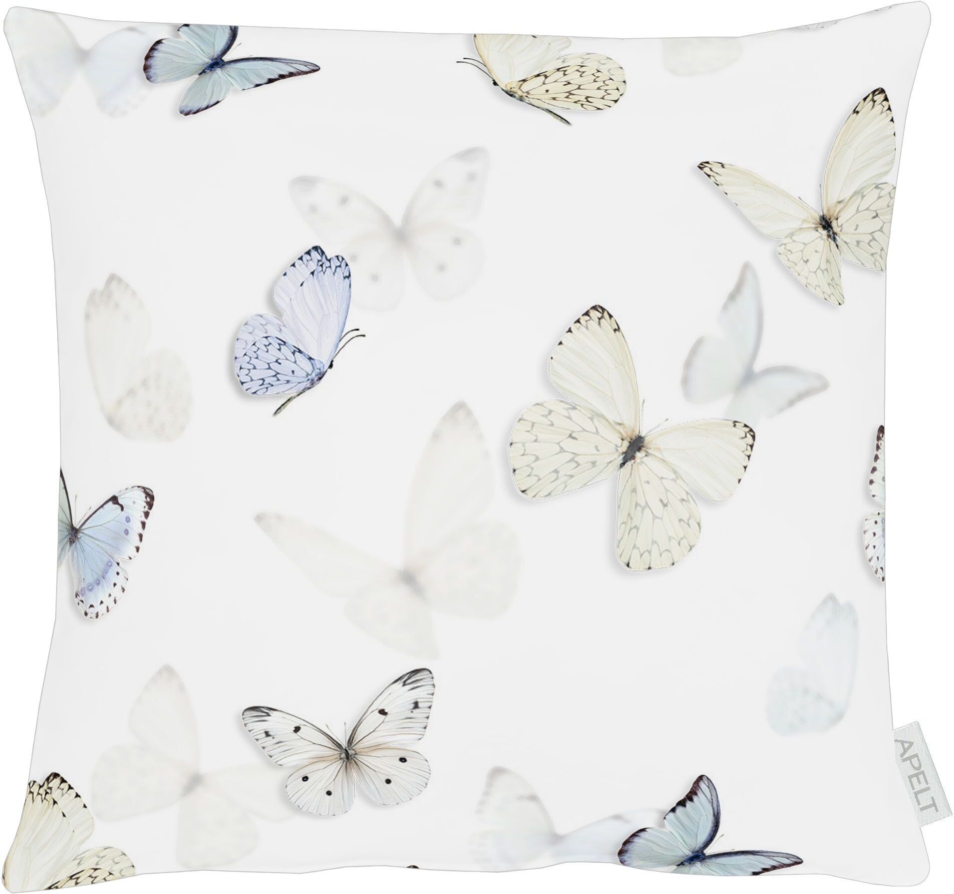 Dekokissen APELT "7003", weiß, natur, zartes blau, bedruckt, B:40cm H:0,5cm L:40cm, Baumwolle, Polyester, Dekokissen_Sitzkissen_Kissenhüllen, Dekokissen, Reissverschluss weiß, natur, zartes blau, bedruckt B/L: 40cm x 40cm, 1 Stk.