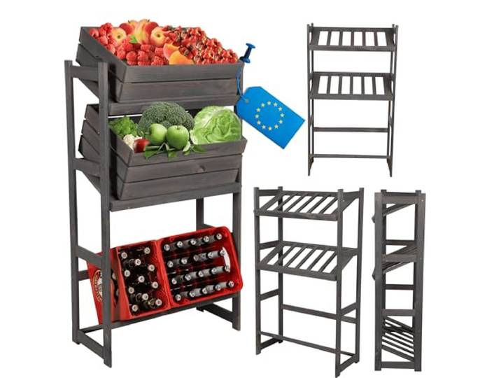 MODO24 Holz Kistenregal 124,2x70x33 cm 3 Getränkekisten Grau Stabiles Standregal & Platzsparendes Vorratsregal. Multifunktionales Ordnungssystem für Küche, Speisekammer & Keller