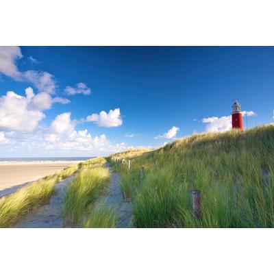 Fototapete PAPERMOON "Strand mit Leuchtturm", bunt, B:3,5m L:2,6m, Vlies, Tapeten