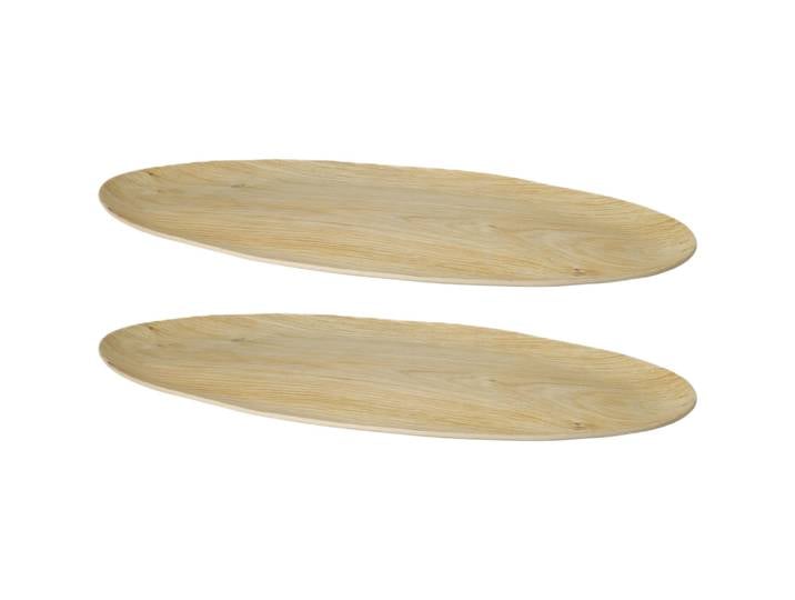 2er-Set Ovale Servierplatte aus Melamin in Holzoptik-Design, 43 x 20 x 1,6 cm
