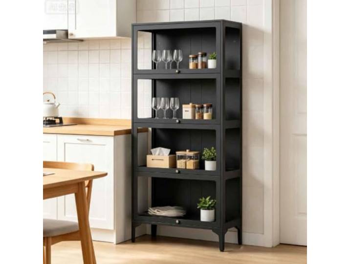 Gavoir Vitrinenschrank Schwarz Stahl Glasvitrine Stehend Sammlervitrine Vitrinenschrank Küchenschrank