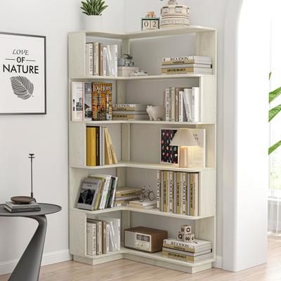 Corner Bookcase MDF Wood with L-Shaped Space-Saving Storage Shelves and Anti-Tip Safety Design by GDFStudio