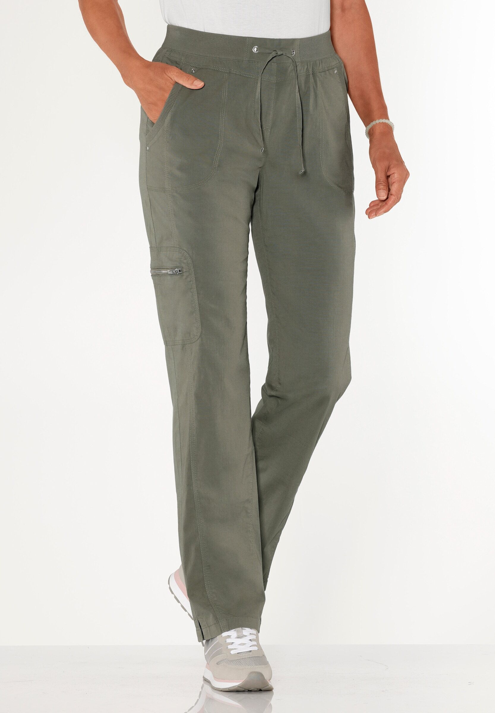 Schlupfhose WITT "Schlupfhose Schlupfhose mit funktionalen Taschen", Damen, Gr. 54, N-Gr, khaki, Sportlich, weit, Hosen Schlupfhose