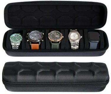 Inspire Select 5 Slot Hard Watch Travel Case Large Capacity Watch Storage Box With Handle, Protective Organizer For Watches black