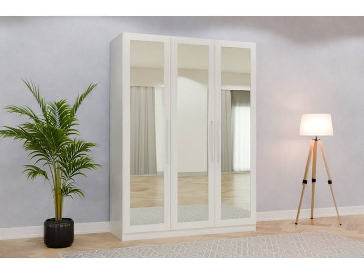 Kleiderschrank mit Spiegel nach Maß - Cremeweiß - 220x160x57cm - Individuell konfigurieren