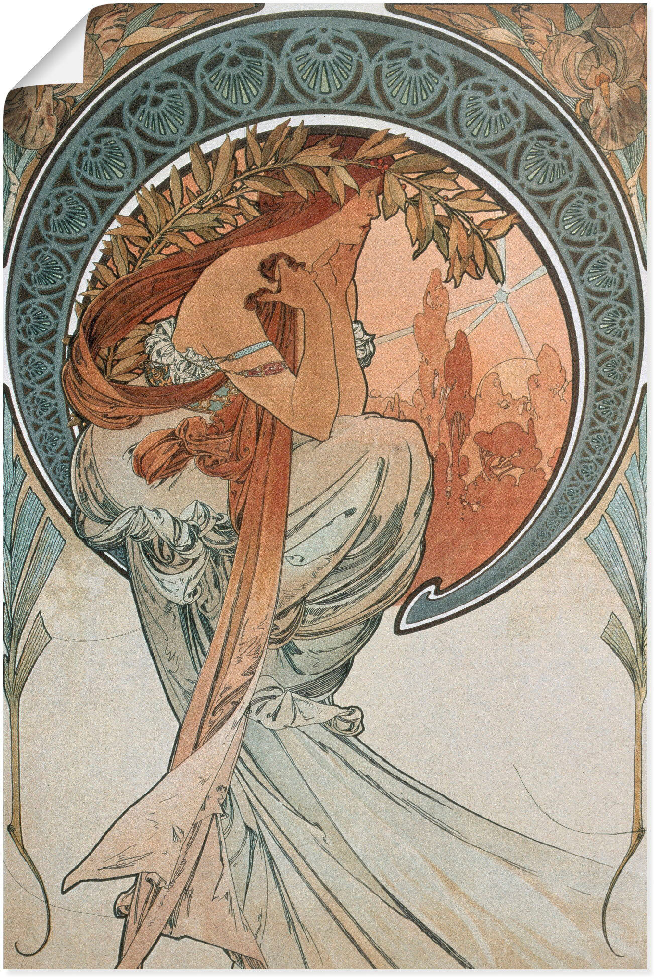 Poster ARTLAND "Vier Künste: Die Poesie. 1898", orange (farbe bild(er): orange), B:40cm H:60cm, Bilder, Poster, ohne Rahmen farbe bild(er): orange B/H/T: 40cm x 60cm, Poster Frau Hochformat, 1 Stk.