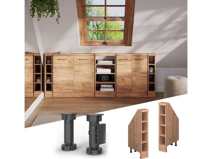Küchenschrank für Dachschrägen Vicco R-Line Goldkraft Eiche 15 cm mit 4 Fächern, Model 58282