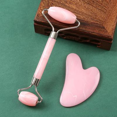 Uplifted Finds Natural Resin Facial Roller And Heart Shaped Gua Sha Scraper Set pink Set