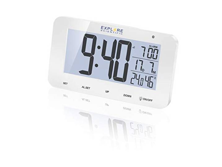 Explore Scientific RDC1004 tafelklok met LED-achtergrondverlichting, wit, alarm & snooze, wit, met batterijen