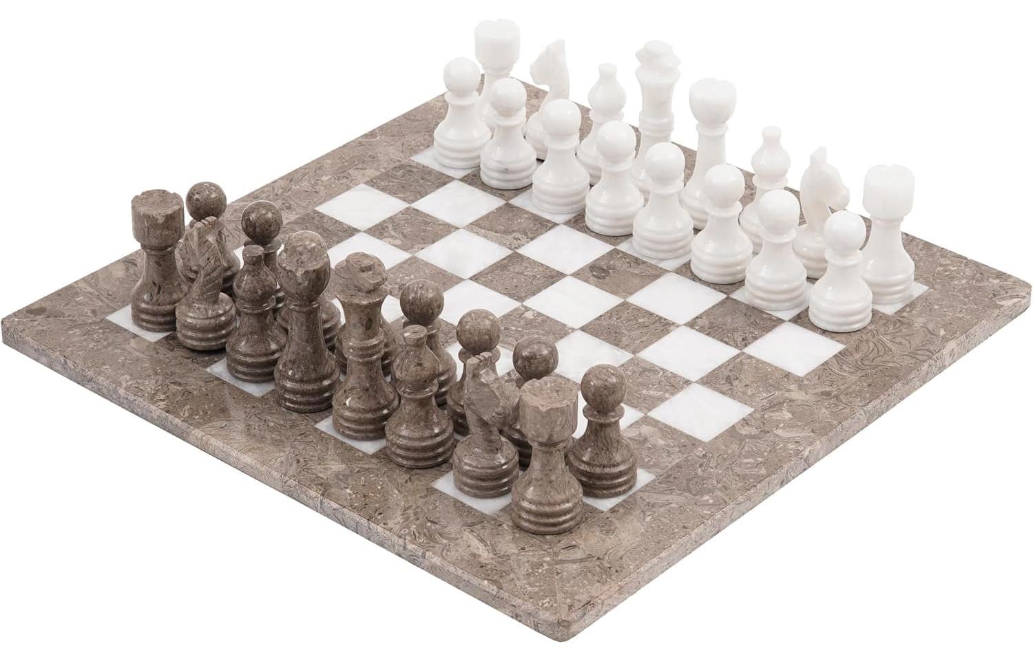 Schachspiel Marmor Schachbrett - 38 cm - 32 Schachfiguren - Für Erwachsene