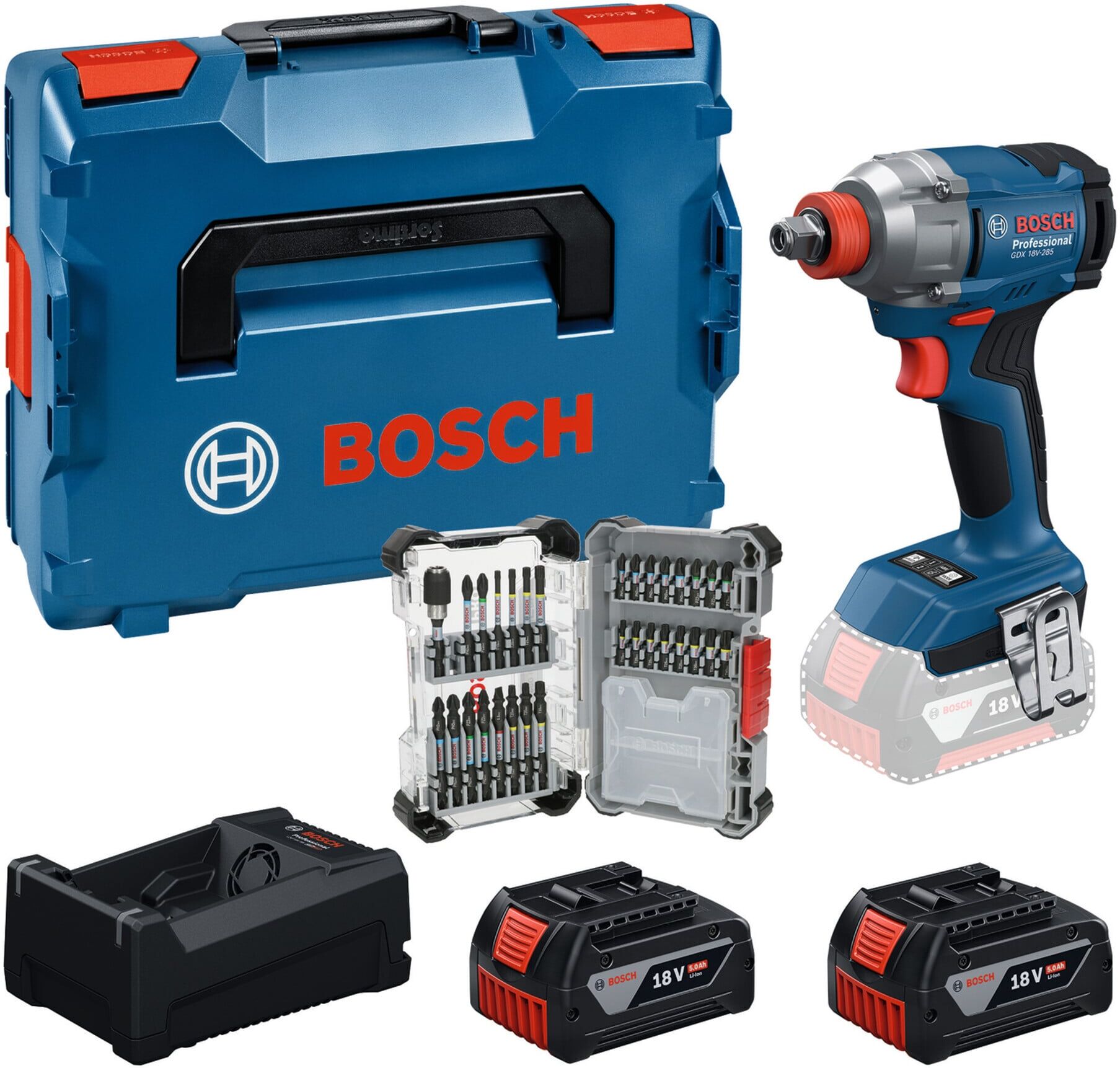 Bosch GDX 18V-285 Akku-Schlagschrauber 2x 5,0Ah Impact Control 31tlg (0615A500DY)