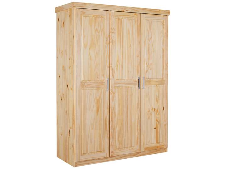 Inter Link Kleiderschrank Pelle, Massivholz, Landhausstil, 5 Fächer, Kleiderstange, natur lackiert, beige