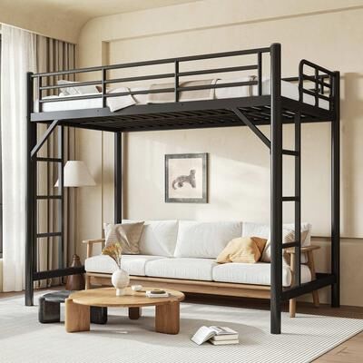 GREATPLANINC Metal Loft Bed with Dual-Side Ladders Guardrails for Kids & Teens