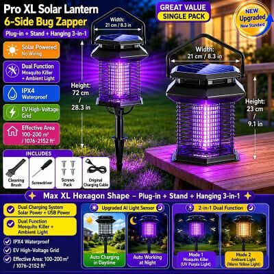 LightInthebox Solar Bug Zapper Outdoor, Solar Mosquito Zapper, Rechargeable Battery, Waterproof Electric Fly Zapper for Patio, Backyard, Garden, Camping