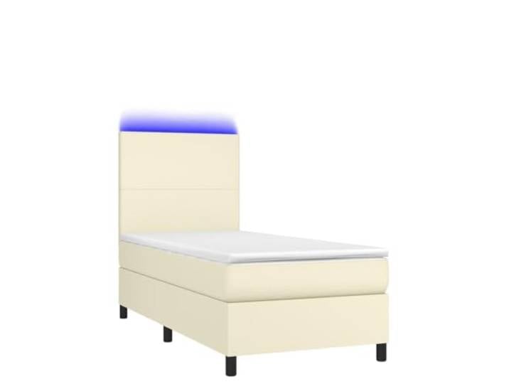 KKgypkn Boxspringbett mit Matratze & LED Creme 90x190 cm Kunstleder