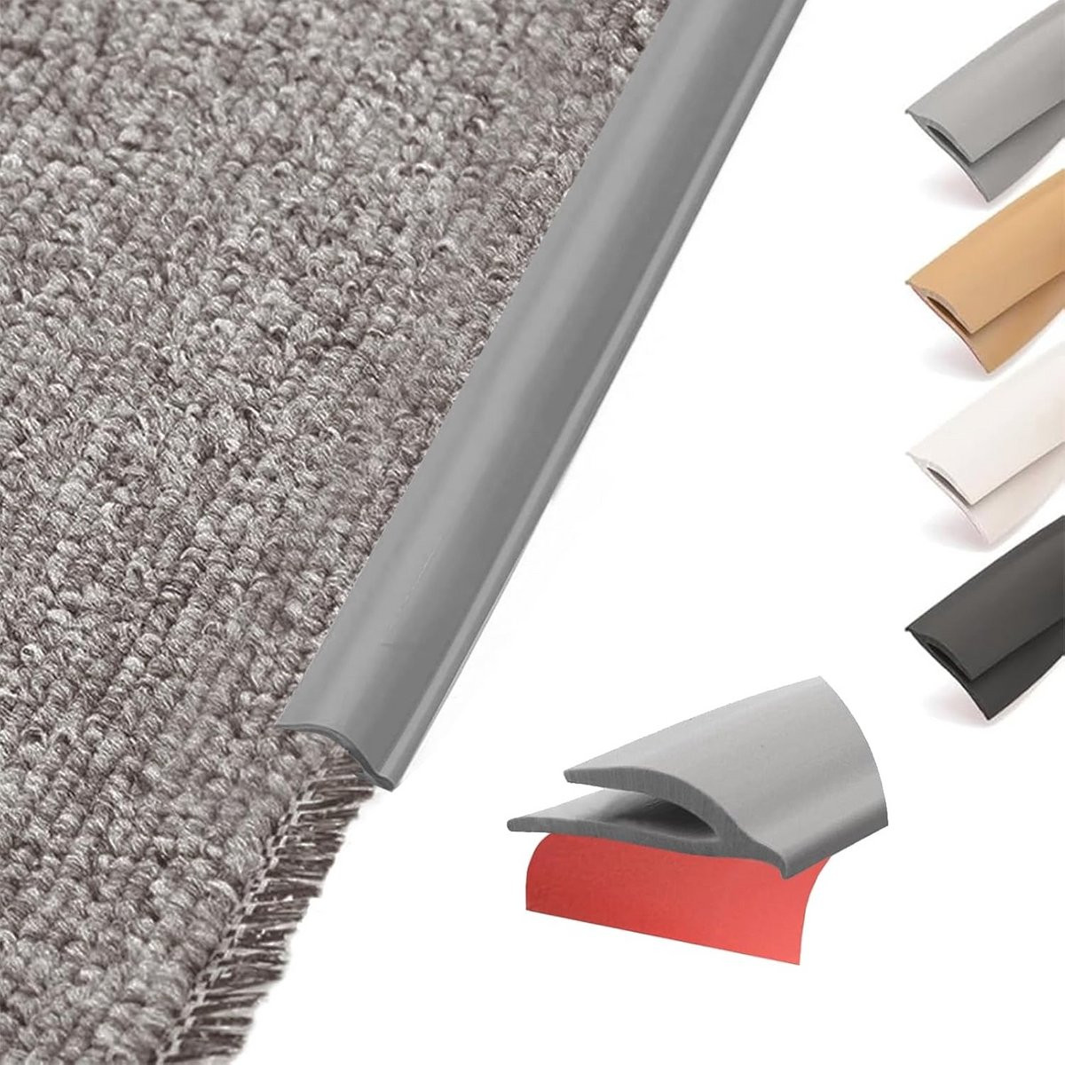 Zelfklevend Flexibel PVC Overgangsprofiel voor Tapijt, Tegels en Laminaat - Grijs - 3 meter