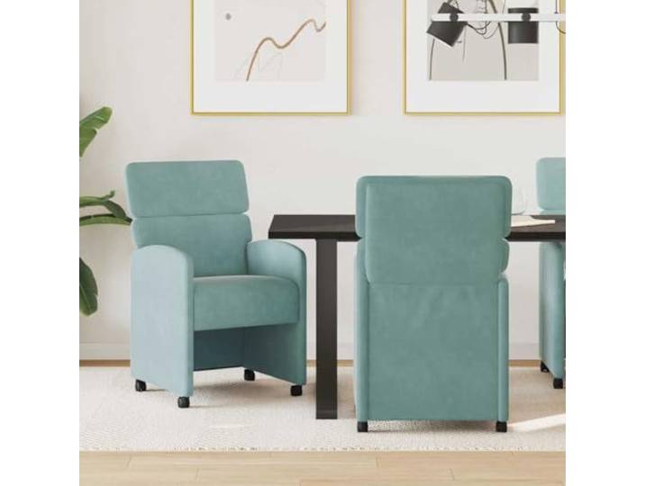 KTHLBRH Esszimmerstuhl mit Rollen 2er Set Samt Meergrün 58x65x98 cm 2er Set, Rollen für Flexibilität, pflegeleichte Oberfläche, moderne Optik, bequeme Schaumfüllung