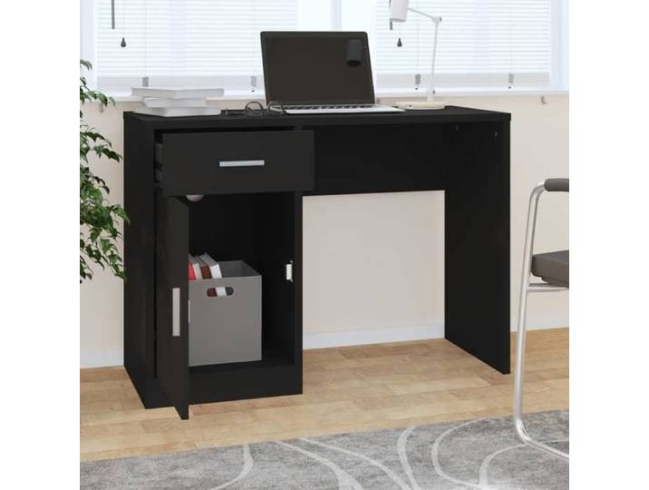 En soldes - Bureau debout - Noir Bureau d'étude - Charge 50kg - avec tiroir et armoire Noir 100x40x73cm Bois ingénierie_6761